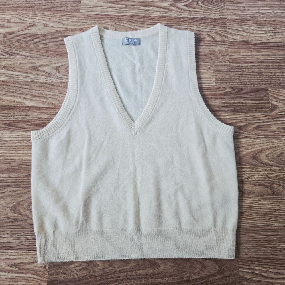 J.Crew Cashmere V-Neck Sweater Vest Buttercream Ivory Pullover Est. Size M